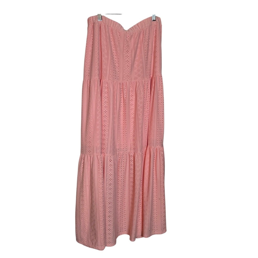 LuLaRoe Poppy Peach Eyelet Lace Tiered Maxi Skirt Boho Summer Peach Medium - Picture 3 of 5